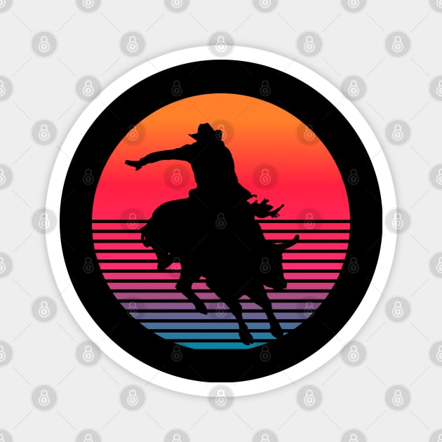 Bull rider retro sunset Magnet by Geoji 